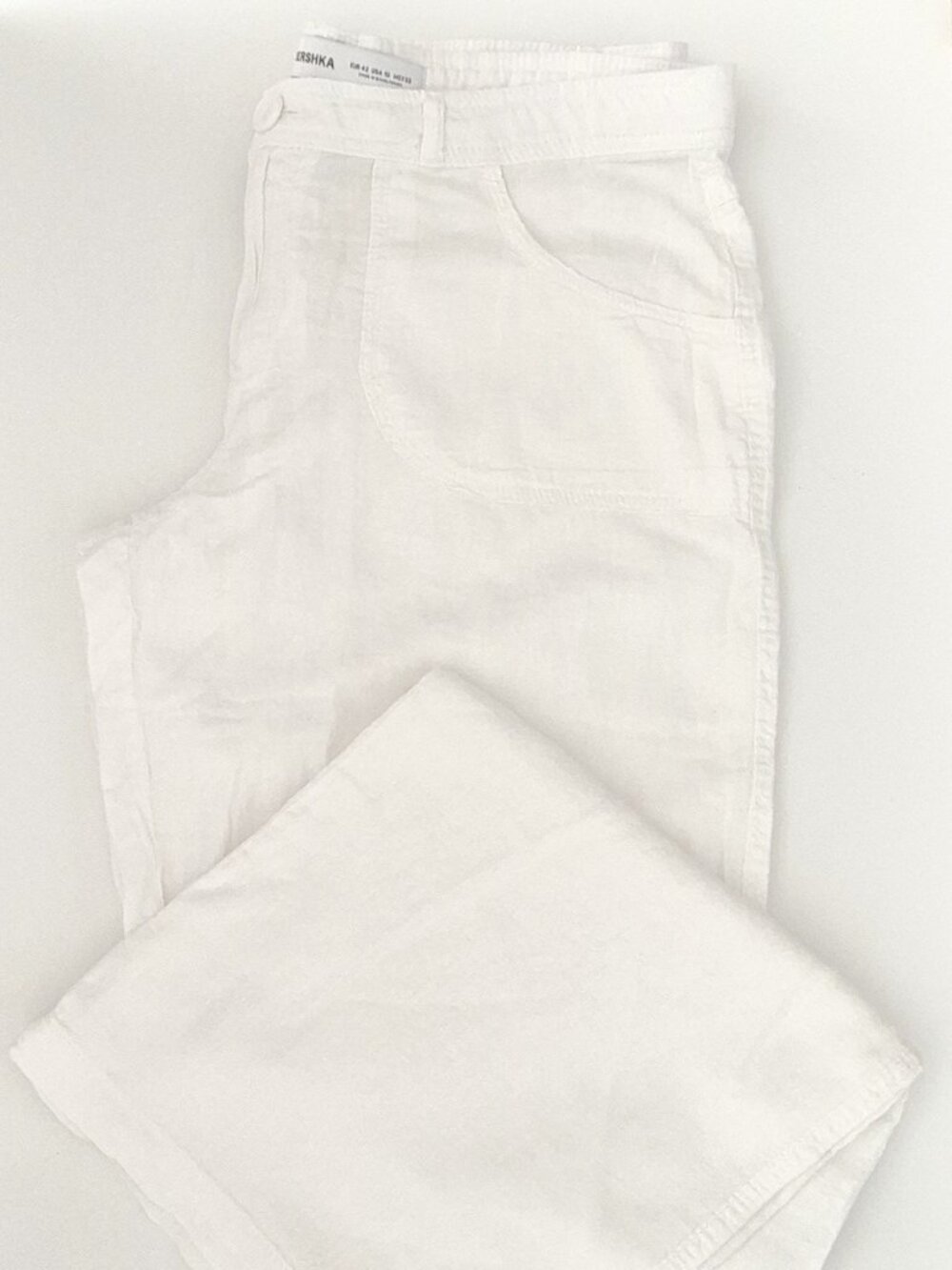 Bershka Linen Blend Waisted Trousers White Relaxed Pants Size 10